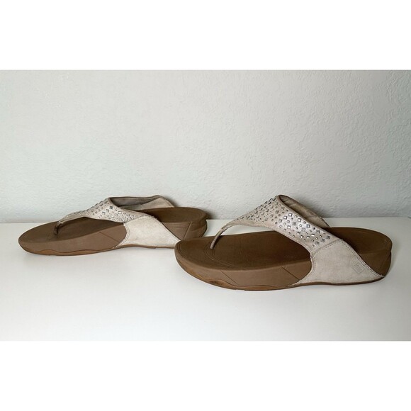 FitFlop Lulu Sparkly Rhinestone Nude Gold Thong Flip Flop Wedge Cushion Women 10 - Picture 2 of 14